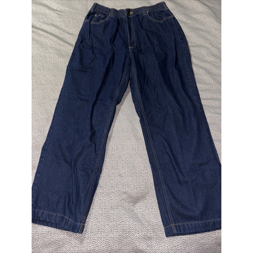 Haband's Ice House Jeans Men's 34 Flannel Lined Elastic Waist Dark Wash Denim